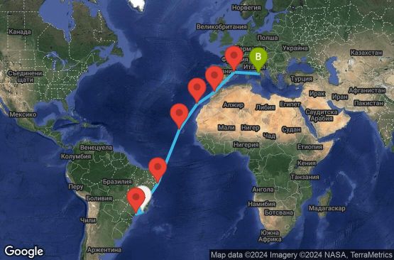 Маршрут на круиз Rio de Janeiro,Santos,Maceio,Mindelo,Santa Cruz de Tenerife,Casablanca,Barcelona,Naples - UVJI