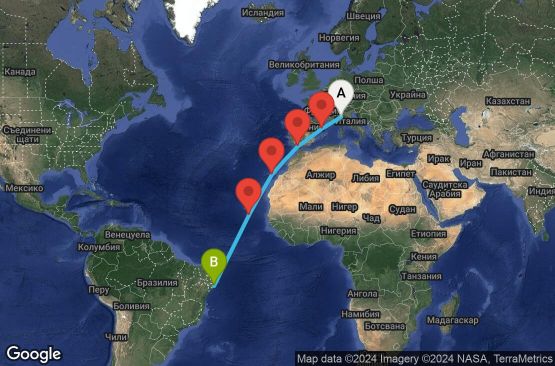 Маршрут на круиз 14 дни Италия, Испания, Кабо Верде, Бразилия - GOA14A07