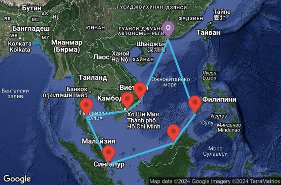 Маршрут на круиз 14 дни Хонг Конг, Виетнам, Тайланд, Сингапур, Бруней Дарусалам, Филипини - HKG14A00