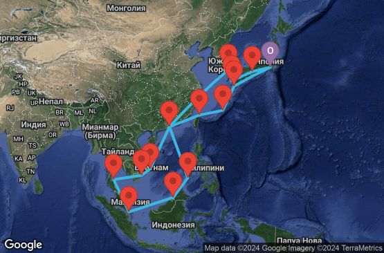 Маршрут на круиз 28 дни Япония, Южна Корея, Хонг Конг, Виетнам, Тайланд, Сингапур, Бруней Дарусалам, Филипини, Тайван - TYO28001
