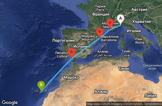 Маршрут на круиз 6 дни Италия, Франция, Испания - SVN06A1C