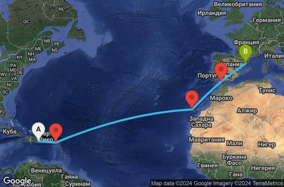 Маршрут на круиз 13 дни Доминиканска република, Холандски Антили, Испания - LRM13A03