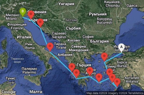 Маршрут на круиз 15 дни Турция, Гърция, Италия, Хърватска - EX20250628ISTFSA
