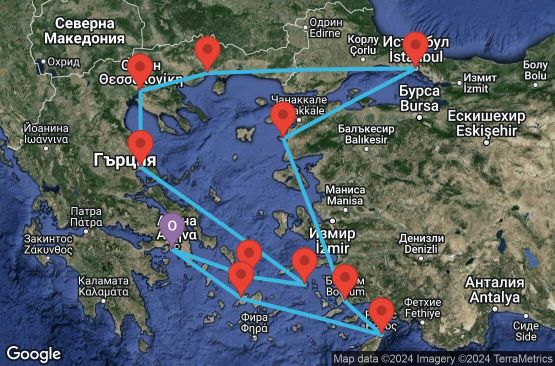 Маршрут на круиз 15 дни Гърция, Турция - EX20250816PIRPIR