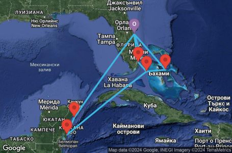 Маршрут на круиз 11 дни САЩ, Бахамските острови, Мексико - UVOI