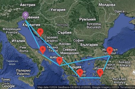 Маршрут на круиз 9 дни Италия, Хърватска, Гърция, Турция - UVOK