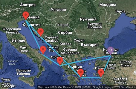 Маршрут на круиз Istanbul,Corfu,Bari,Trieste,Split,Piraeus,Kusadasi,Istanbul - UVOL