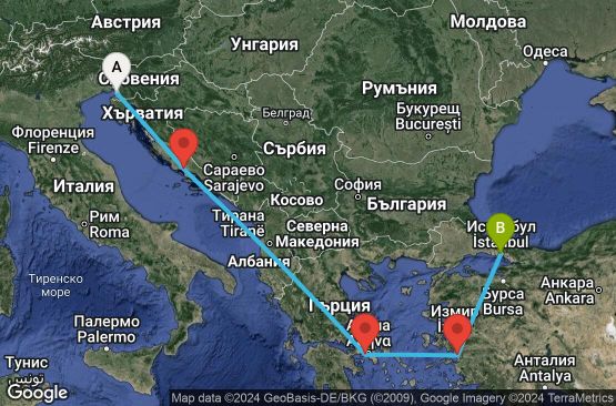 Маршрут на круиз Trieste,Split,Piraeus,Kusadasi,Istanbul - UVON