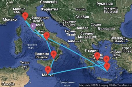 Маршрут на круиз 10 дни Гръцки острови и Италия - EPIC10CNNCIVCIV