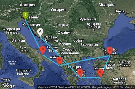 Маршрут на круиз Split,Piraeus,Kusadasi,Istanbul,Corfu,Bari,Trieste - UVP1