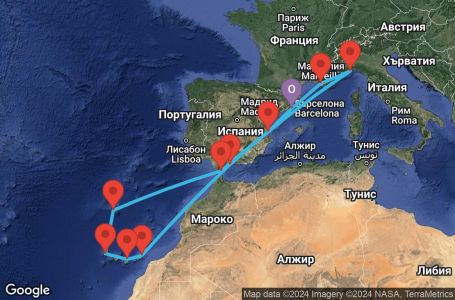 Маршрут на круиз 14 дни Испания, Франция, Италия, Португалия, Гибралтар - BCN14A3Y