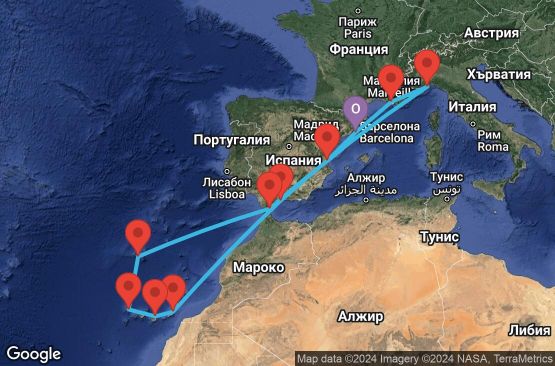 Маршрут на круиз 14 дни Испания, Франция, Италия, Португалия, Гибралтар - BCN14A3Y
