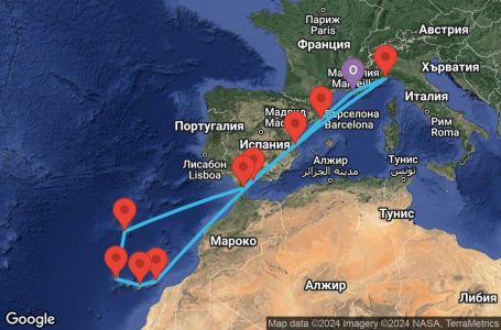 Маршрут на круиз 14 дни Франция, Италия, Испания, Португалия, Гибралтар - MRS14A3A