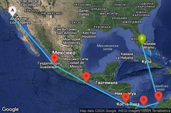 Маршрут на круиз 13 дни САЩ, Мексико, Коста Рика, Панама, Колумбия - 13T143