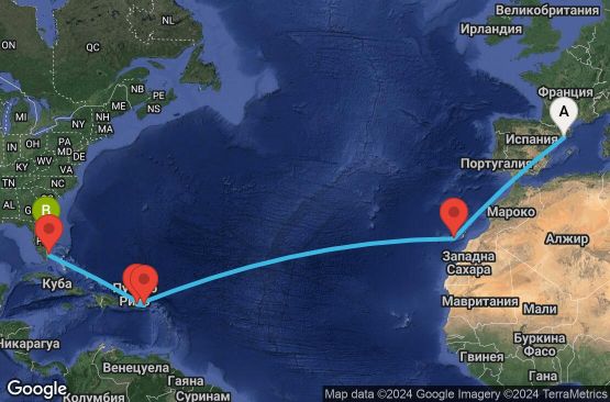 Маршрут на круиз Spain,Puerto Rico,Virgin Islands (U.S.),United States - UVQ0