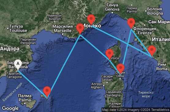 Маршрут на круиз 14 дни Испания, Франция, Италия, Монако - EP20250513BCNMC1