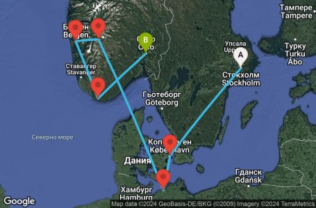 Маршрут на круиз 8 дни Швеция, Дания, Германия, Норвегия - UVVY