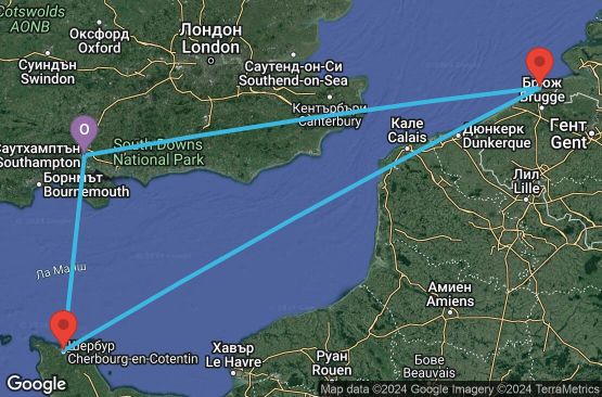 Маршрут на круиз Southampton,Zeebrugge,Cherbourg,Southampton - UVTB