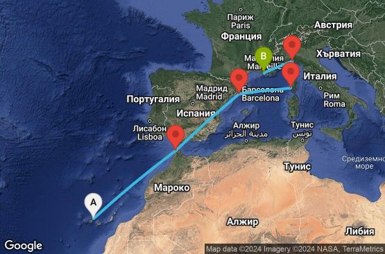 Маршрут на круиз 7 дни Испания, Мароко, Франция, Италия - TCI07A0H