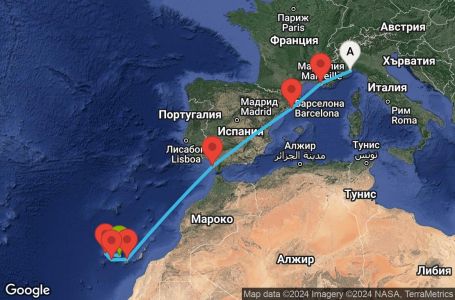 Маршрут на круиз 9 дни Италия, Франция, Испания - SVN09A0B