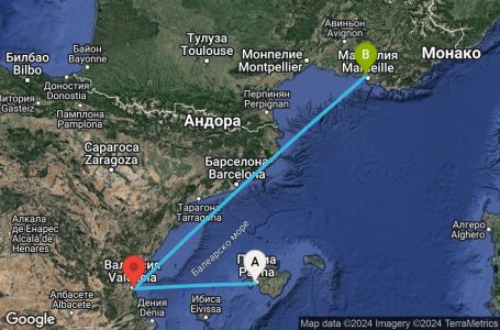Маршрут на круиз 2 дни Испания, Франция - PMI02A0C