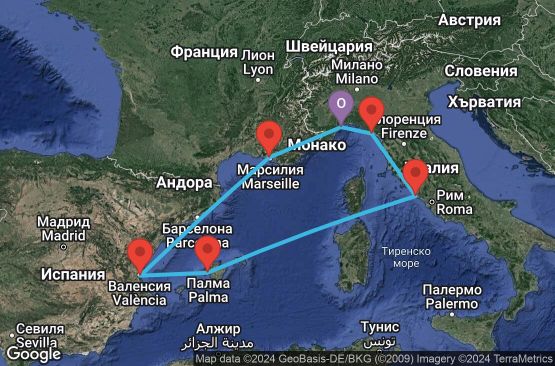 Маршрут на круиз 7 дни Италия, Испания, Франция - SVN07A4B