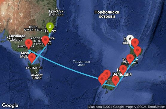 Маршрут на круиз 12 дни Австралия - SPAS12CNNAKLSYD