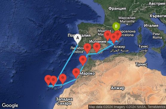 Маршрут на круиз 12 дни Канарски острови - STEU12CNNLISBCN