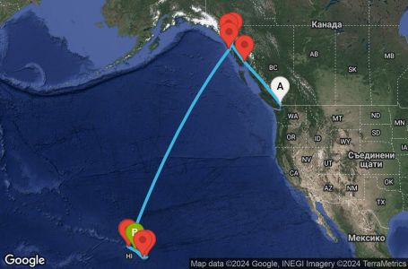 Маршрут на круиз 16 дни Аляска от Ванкувър - SPAL16CNNVANHNL
