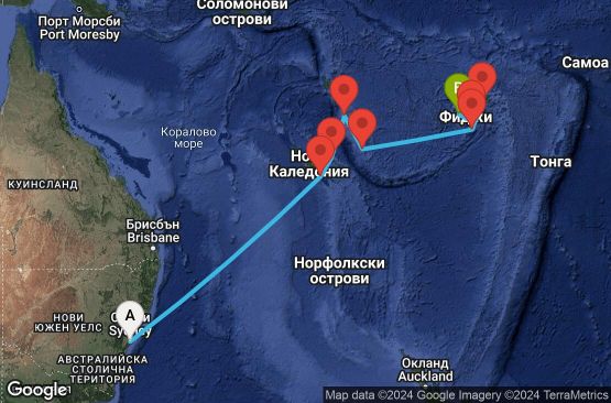 Маршрут на круиз 11 дни Круиз из Южния Пасифик - SPSP11CNNSYDLTK