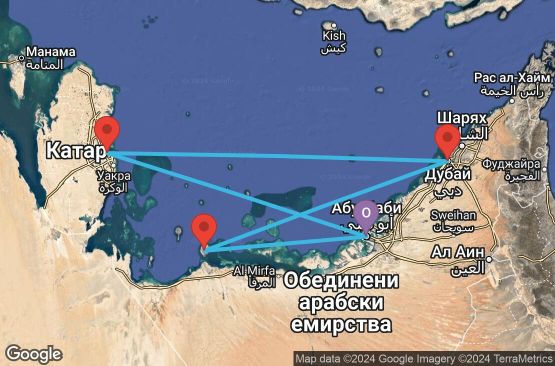 Маршрут на круиз Abu Dhabi,Sir Bani Yas,Dubai,Dubai,Doha,Abu Dhabi - UVQS