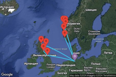 Маршрут на круиз 15 дни Германия, Норвегия, Великобритания - HAM15A05