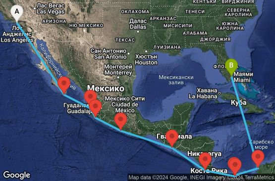 Маршрут на круиз 16 дни Круизен преход през Панамския канал - ENCO16CNNLAXMIA