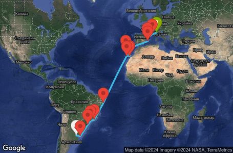 Маршрут на круиз Buenos Aires,Punta Del Este,Itajai,Santos,Rio de Janeiro,Maceio,Santa Cruz de Tenerife,Arrecife de Lanzarote,Puerto del Rosario,Funchal,Ibiza,Tarragona,Marseille,Genoa - UVZ0