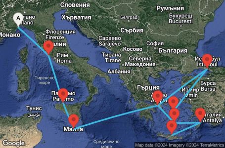 Маршрут на круиз 12 дни Италия, Малта, Гърция, Турция - SVN12A0I