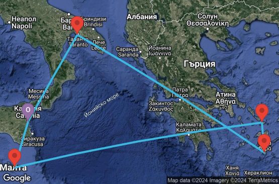 Маршрут на круиз 7 дни Италия, Гърция, Малта - CTA07A0L