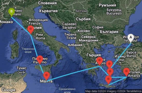 Маршрут на круиз 10 дни Турция, Гърция, Малта, Италия - IST10A06