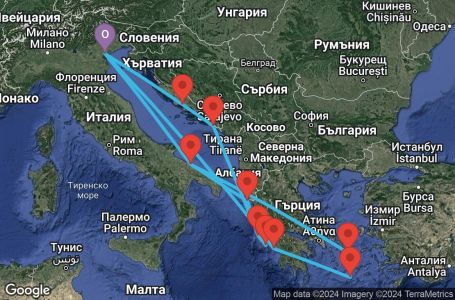 Маршрут на круиз 14 дни Италия, Гърция, Хърватска - PMA14A10