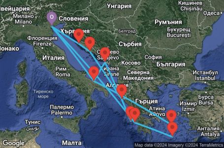 Маршрут на круиз 14 дни Италия, Хърватска, Гърция - PMA14A14