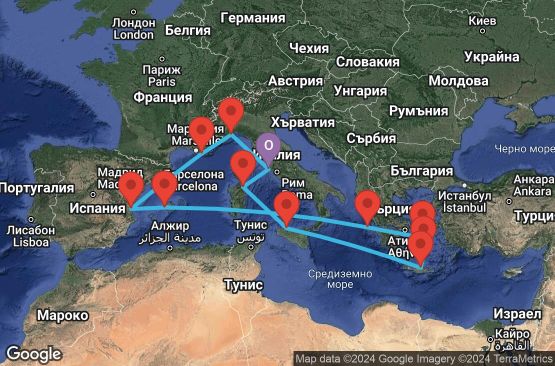 Маршрут на круиз 14 дни Италия, Франция, Испания, Гърция - CIV14A1Y