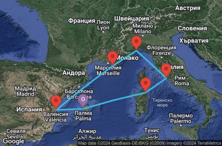 Маршрут на круиз 7 дни Испания, Италия, Франция - PMI07A3G