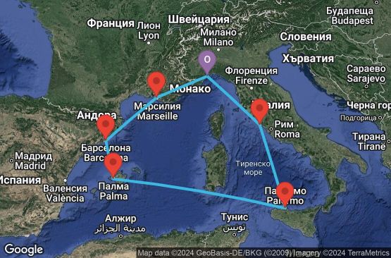 Маршрут на круиз 7 дни Италия, Франция, Испания - SVN07A4I