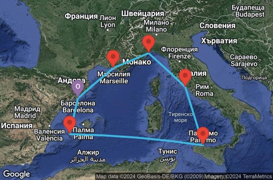 Маршрут на круиз 7 дни Испания, Италия, Франция - BCN07A3T