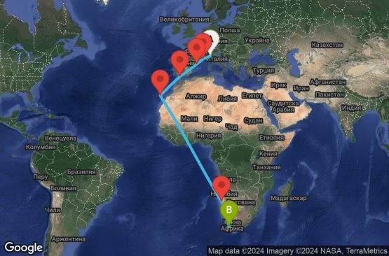 Маршрут на круиз 19 дни Италия, Франция, Испания, Намибия, Южна Африка - GOA19A0A