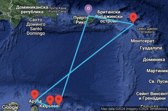 Маршрут на круиз 8 дни Пуерто Рико, Холандски Антили, Аруба, Сен Бертелеми - EP20260326SJUSJU