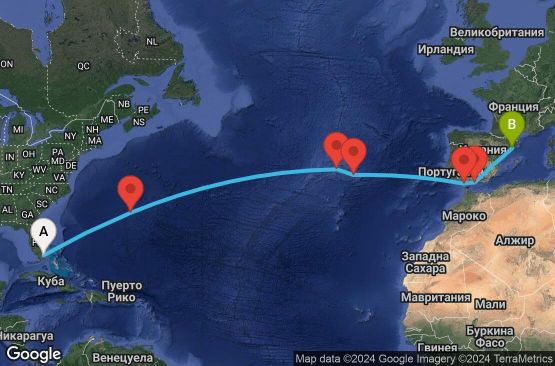 Маршрут на круиз 17 дни САЩ, Бермудските острови, Португалия, Испания - EP20260409MIABCN
