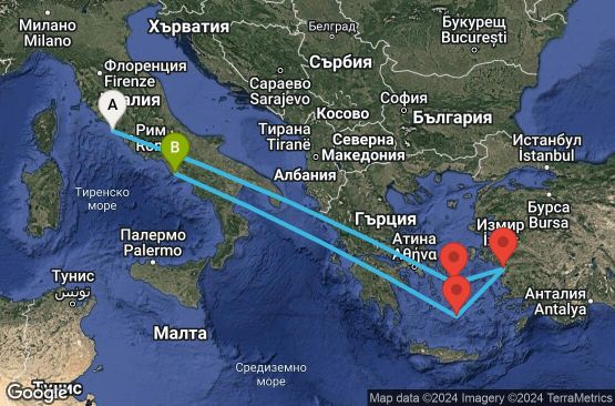 Маршрут на круиз 7 дни Италия, Гърция, Турция - UW29