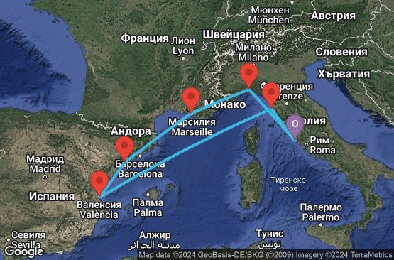 Маршрут на круиз 7 дни Италия, Франция, Испания - UW3Y