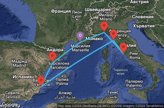 Маршрут на круиз 7 дни Франция, Испания, Италия - UW4C