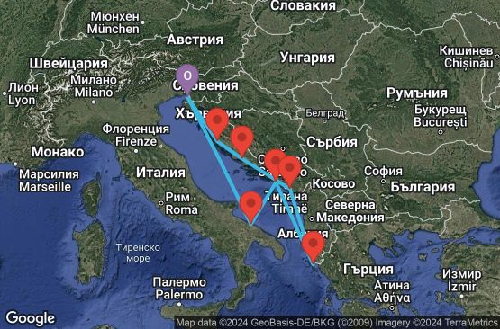 Маршрут на круиз 7 дни Италия, Хърватска, Гърция, Черна гора - TRS07A0N